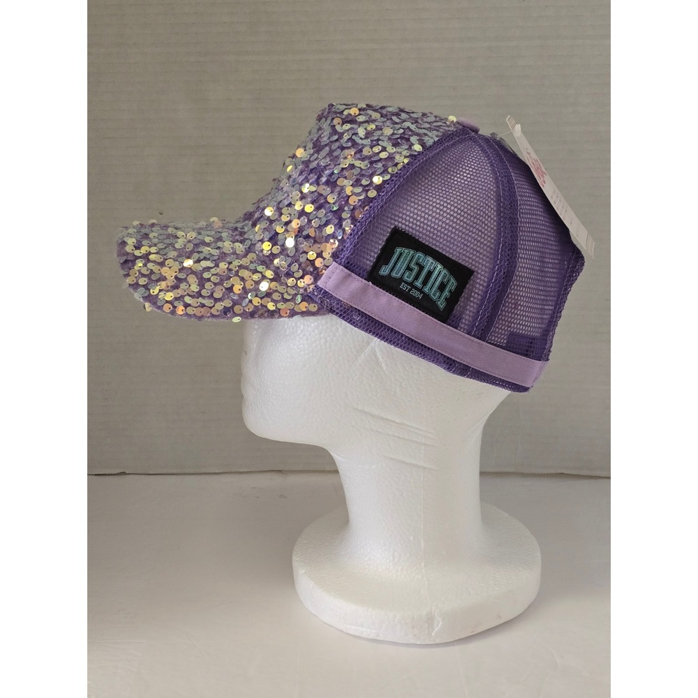 Justice Girls Purple Velvet Sequin Trucker Hat Iridescent Baseball Cap NWT